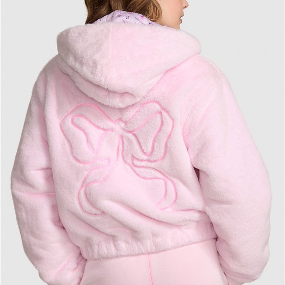 LoveShackFancy Jackets & Blazers - Small LoveShackFancy x PINK coquette bow faux fur bomber jacket / coat